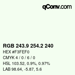 Color code: RGB 243.9 254.2 240 | qconv.com