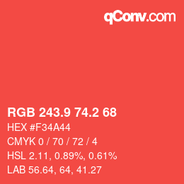 カラーコード: RGB 243.9 74.2 68 | qconv.com