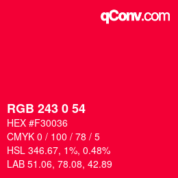 Color code: RGB 243 0 54 | qconv.com