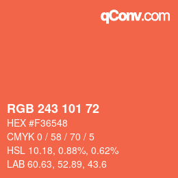 Color code: RGB 243 101 72 | qconv.com