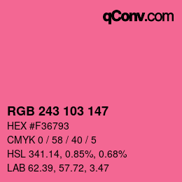 Color code: RGB 243 103 147 | qconv.com