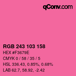 Color code: RGB 243 103 158 | qconv.com