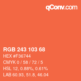Color code: RGB 243 103 68 | qconv.com