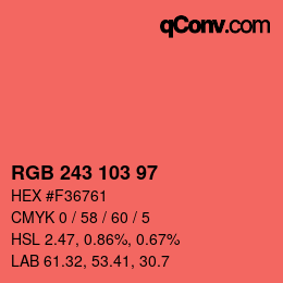 Color code: RGB 243 103 97 | qconv.com