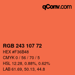Color code: RGB 243 107 72 | qconv.com