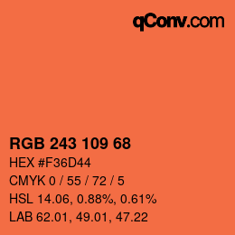 Color code: RGB 243 109 68 | qconv.com
