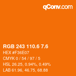 カラーコード: RGB 243 110.6 7.6 | qconv.com