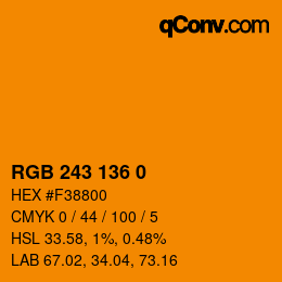 Color code: RGB 243 136 0 | qconv.com