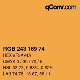 Color code: RGB 243 169 74 | qconv.com