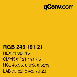 Color code: RGB 243 191 21 | qconv.com