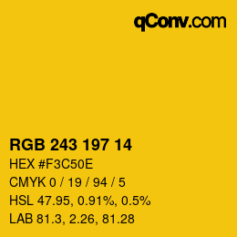 Color code: RGB 243 197 14 | qconv.com