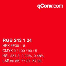 カラーコード: RGB 243 1 24 | qconv.com