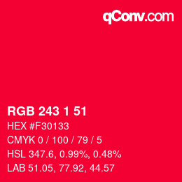 Color code: RGB 243 1 51 | qconv.com