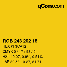 颜色代码: RGB 243 202 18 | qconv.com