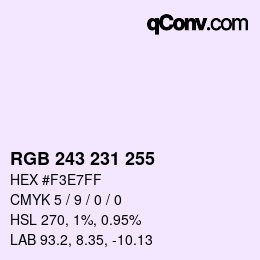 Color code: RGB 243 231 255 | qconv.com