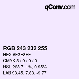 Color code: RGB 243 232 255 | qconv.com