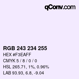 Color code: RGB 243 234 255 | qconv.com