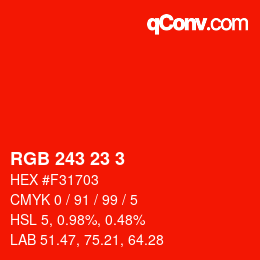 Color code: RGB 243 23 3 | qconv.com