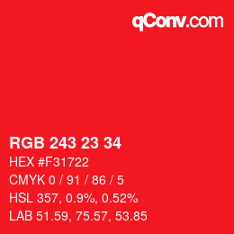 Color code: RGB 243 23 34 | qconv.com