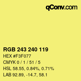 Color code: RGB 243 240 119 | qconv.com