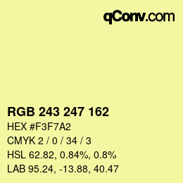 Color code: RGB 243 247 162 | qconv.com