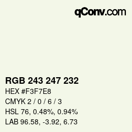 Color code: RGB 243 247 232 | qconv.com