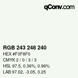 Color code: RGB 243 248 240 | qconv.com
