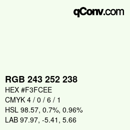 Color code: RGB 243 252 238 | qconv.com