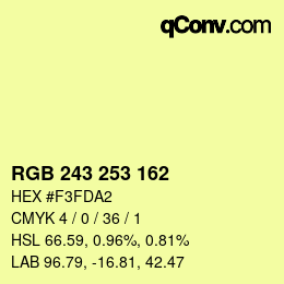 Color code: RGB 243 253 162 | qconv.com