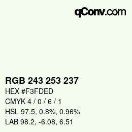 Color code: RGB 243 253 237 | qconv.com