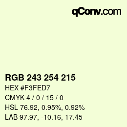 Color code: RGB 243 254 215 | qconv.com