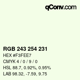 Color code: RGB 243 254 231 | qconv.com