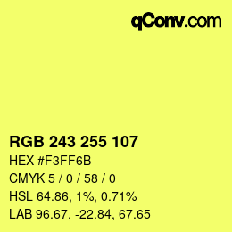 Color code: RGB 243 255 107 | qconv.com