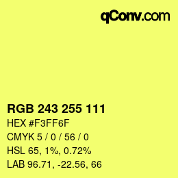 Color code: RGB 243 255 111 | qconv.com