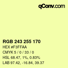 Color code: RGB 243 255 170 | qconv.com