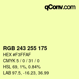 Color code: RGB 243 255 175 | qconv.com