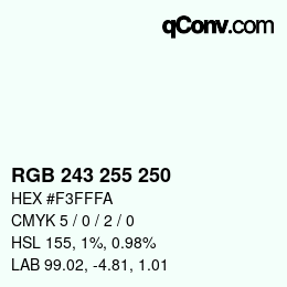 Color code: RGB 243 255 250 | qconv.com