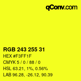 Color code: RGB 243 255 31 | qconv.com