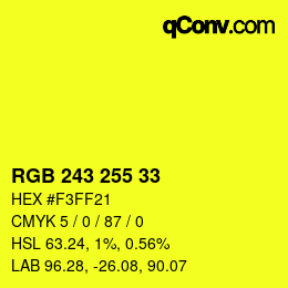 Color code: RGB 243 255 33 | qconv.com