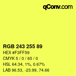 Color code: RGB 243 255 89 | qconv.com