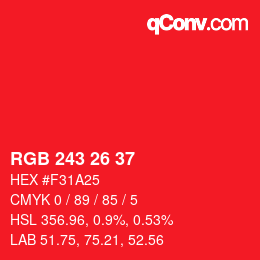 Color code: RGB 243 26 37 | qconv.com