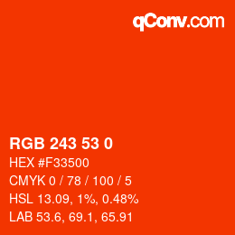 Color code: RGB 243 53 0 | qconv.com