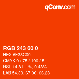 颜色代码: RGB 243 60 0 | qconv.com
