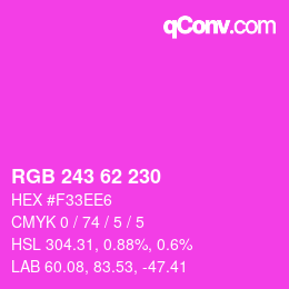 Color code: RGB 243 62 230 | qconv.com
