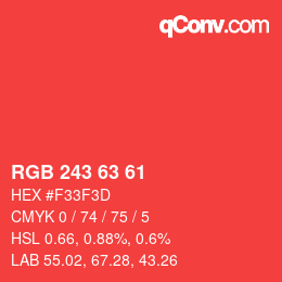 カラーコード: RGB 243 63 61 | qconv.com