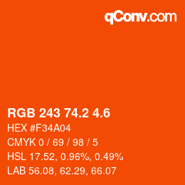 カラーコード: RGB 243 74.2 4.6 | qconv.com