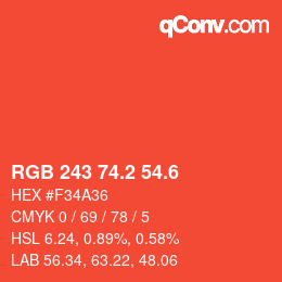 カラーコード: RGB 243 74.2 54.6 | qconv.com