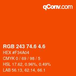 カラーコード: RGB 243 74.6 4.6 | qconv.com