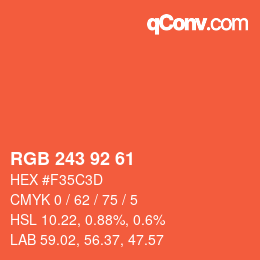 Color code: RGB 243 92 61 | qconv.com