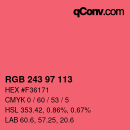 Color code: RGB 243 97 113 | qconv.com